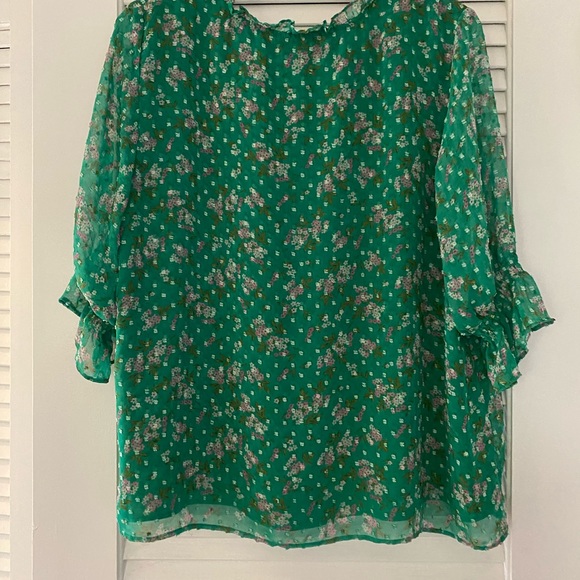 CeCe Women's Split Neck Printed Clip Dot Blouse XL Green - Picture 6 of 6